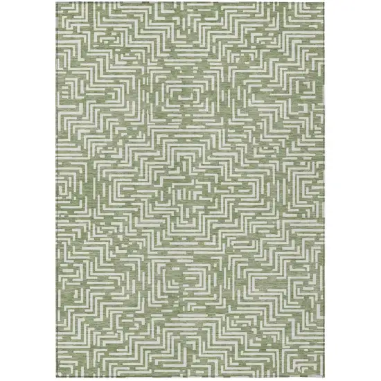 Fern Green And Copper Geometric Washable Indoor Outdoor Area Rug Photo 2