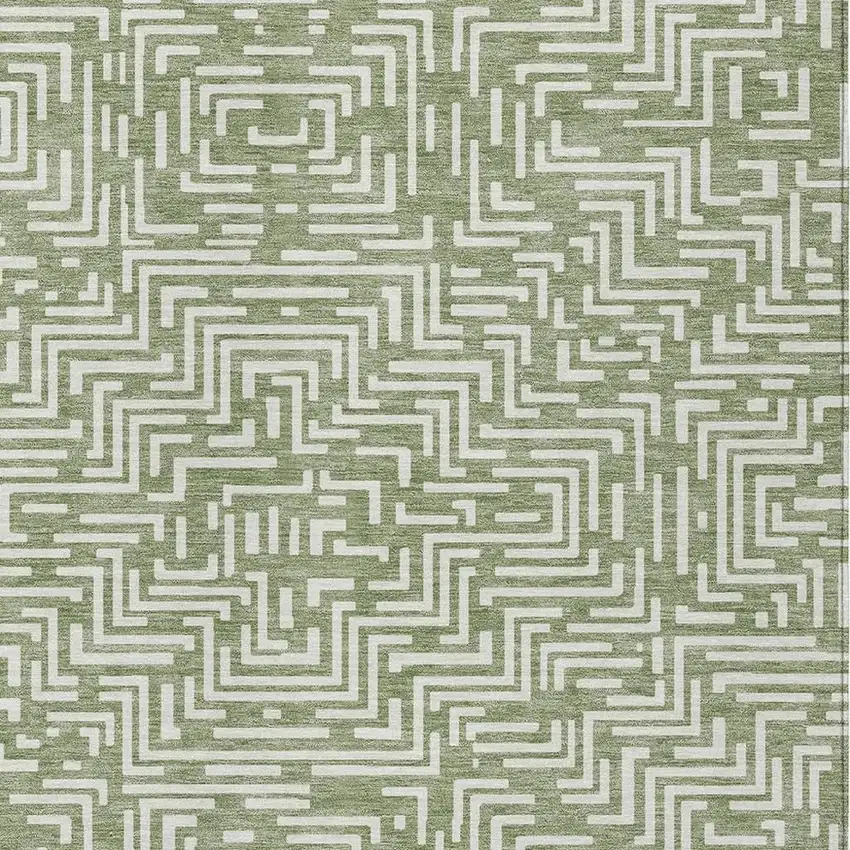Fern Green And Copper Geometric Washable Indoor Outdoor Area Rug Photo 5
