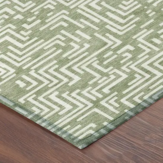 Fern Green And Copper Geometric Washable Indoor Outdoor Area Rug Photo 7