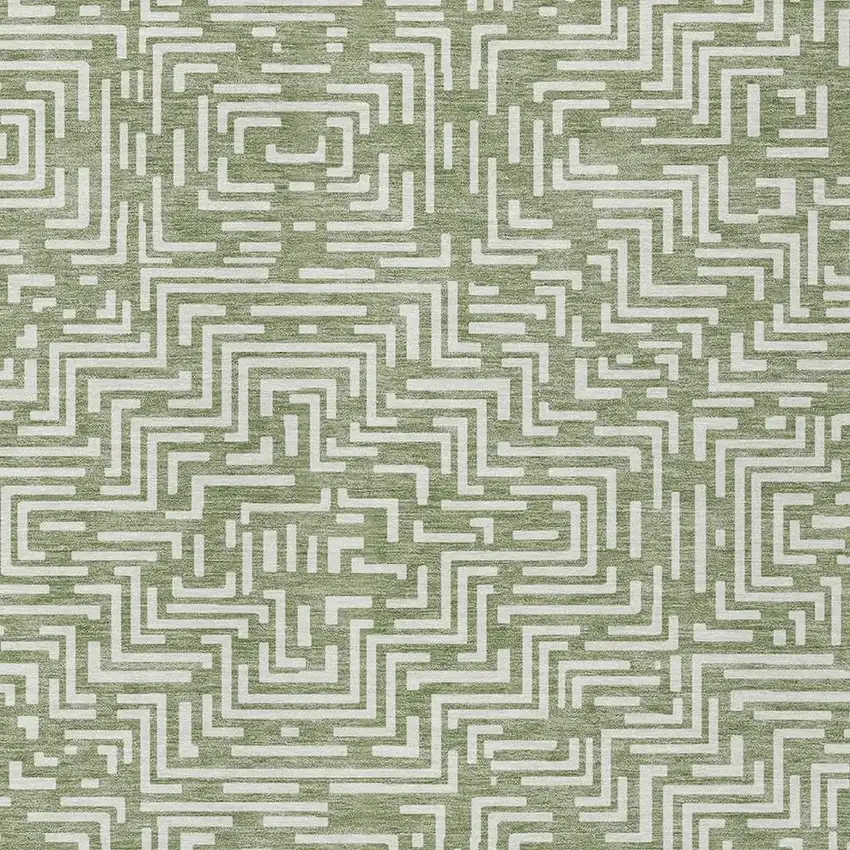 Fern Green And Copper Geometric Washable Indoor Outdoor Area Rug Photo 5