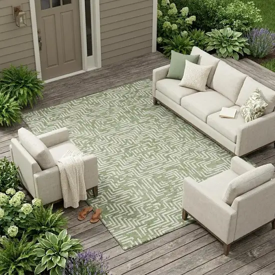 Fern Green And Copper Geometric Washable Indoor Outdoor Area Rug Photo 1