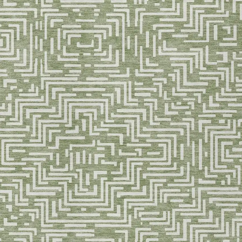 Fern Green And Copper Geometric Washable Indoor Outdoor Area Rug Photo 5
