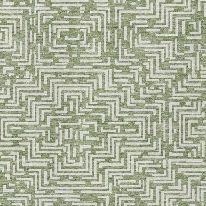Fern Green And Copper Geometric Washable Indoor Outdoor Area Rug Photo 4
