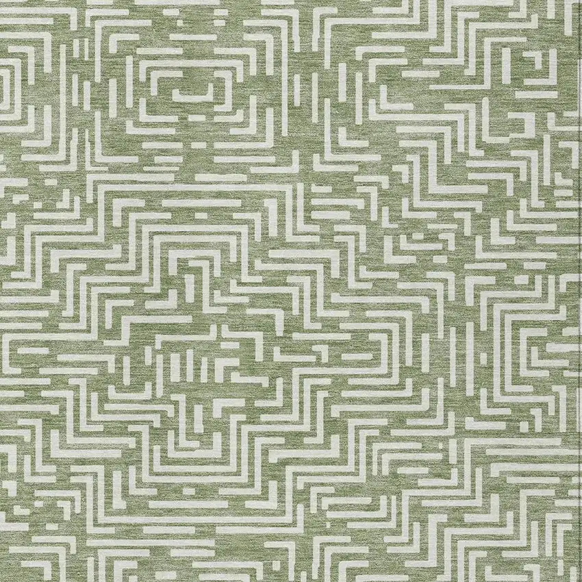 Fern Green And Copper Geometric Washable Indoor Outdoor Area Rug Photo 4