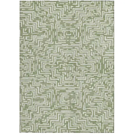 Fern Green And Copper Geometric Washable Indoor Outdoor Area Rug Photo 3