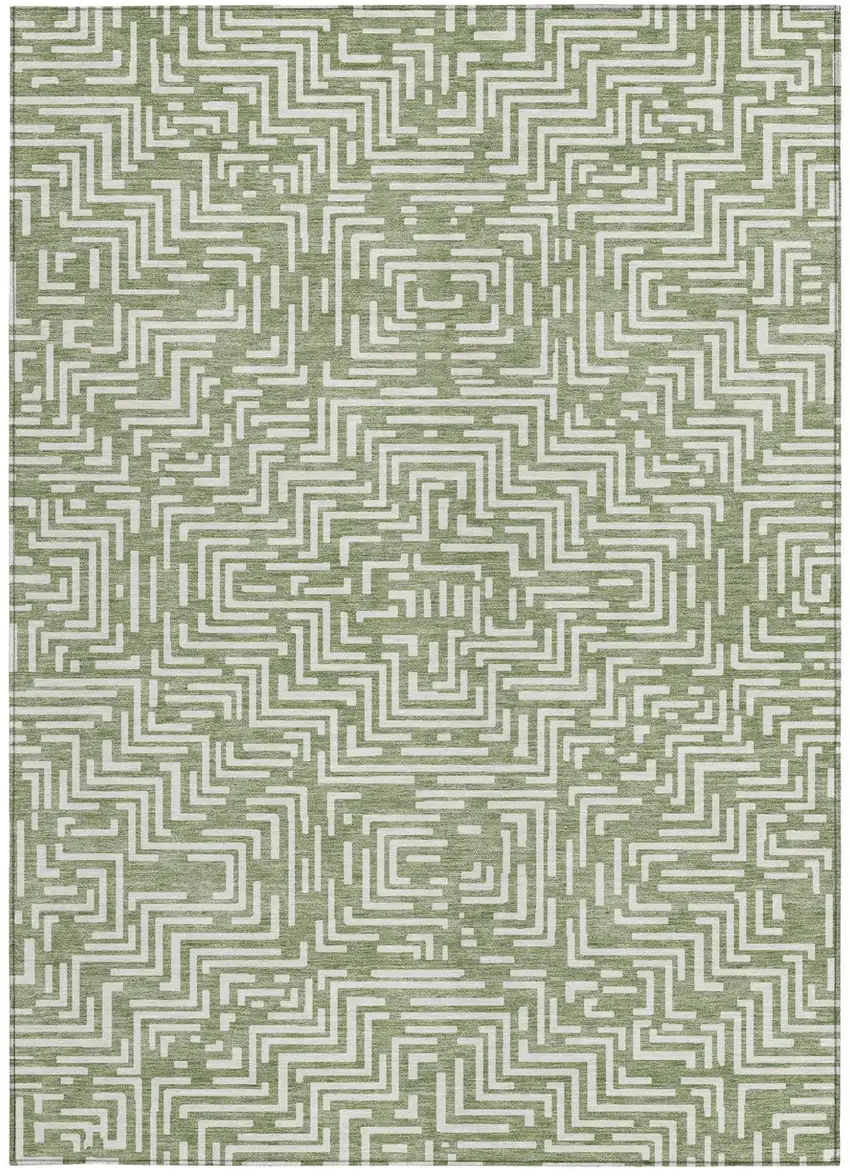 Fern Green And Copper Geometric Washable Indoor Outdoor Area Rug Photo 3