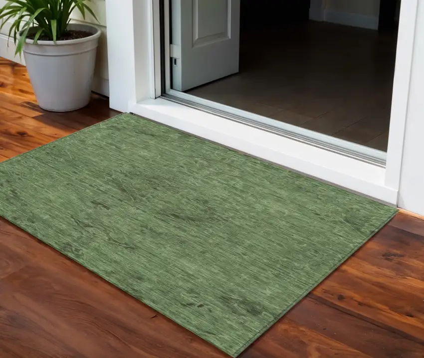 Fern Green And Dark Green Floral Washable Indoor Outdoor Area Rug Photo 1