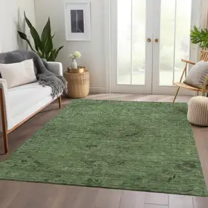 Photo of Fern Green And Dark Green Floral Washable Indoor Outdoor Area Rug