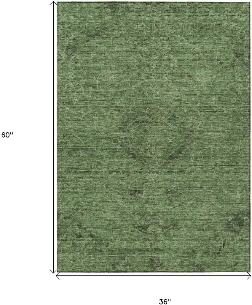 Fern Green And Dark Green Floral Washable Indoor Outdoor Area Rug Photo 7