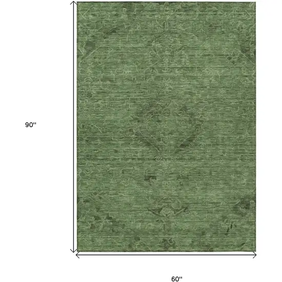 Fern Green And Dark Green Floral Washable Indoor Outdoor Area Rug Photo 7
