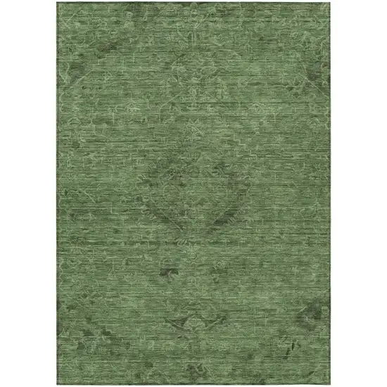 Fern Green And Dark Green Floral Washable Indoor Outdoor Area Rug Photo 2