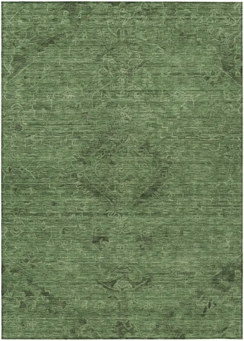 Fern Green And Dark Green Floral Washable Indoor Outdoor Area Rug Photo 2