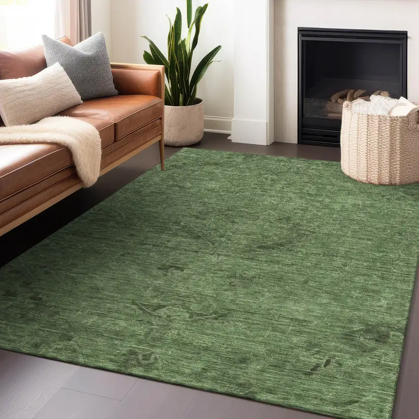 Fern Green And Dark Green Floral Washable Indoor Outdoor Area Rug Photo 8
