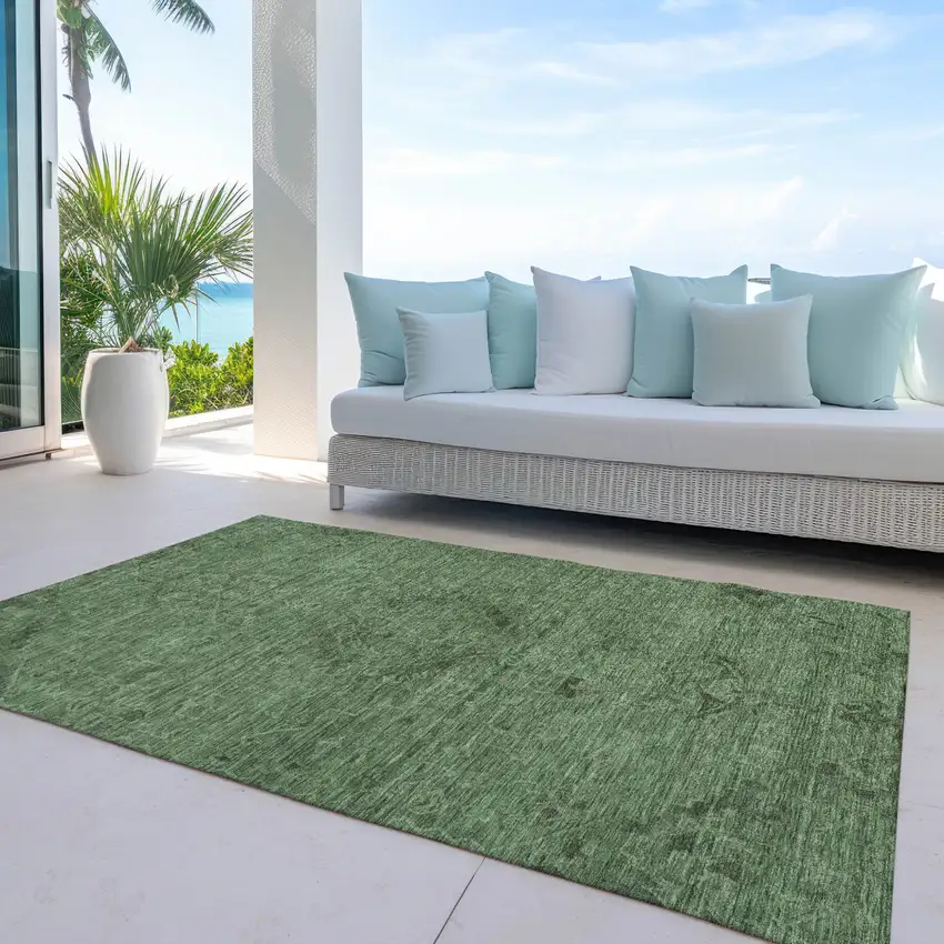 Fern Green And Dark Green Floral Washable Indoor Outdoor Area Rug Photo 7