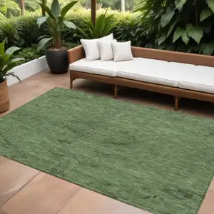 Photo of Fern Green And Dark Green Floral Washable Indoor Outdoor Area Rug