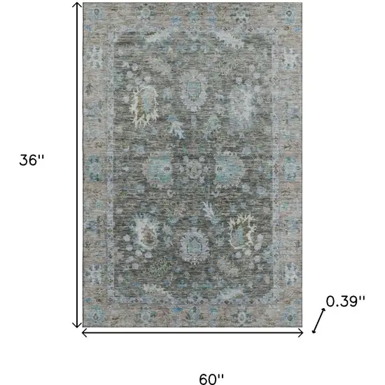 Fern Green And Denim Blue Oriental Washable Area Rug With UV Protection Photo 9