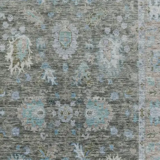 Fern Green And Denim Blue Oriental Washable Area Rug With UV Protection Photo 3