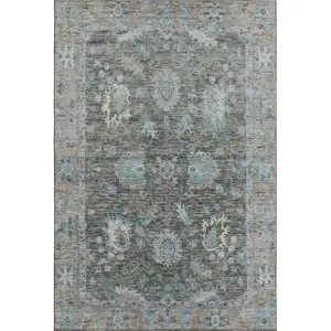 Photo of Fern Green And Denim Blue Oriental Washable Area Rug With UV Protection