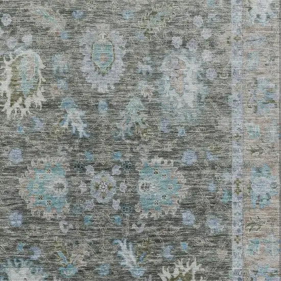 Fern Green And Denim Blue Oriental Washable Area Rug With UV Protection Photo 3