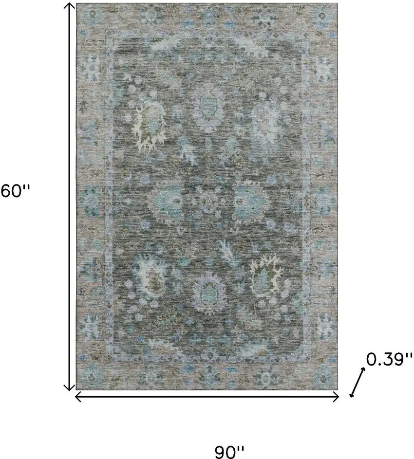 Fern Green And Denim Blue Oriental Washable Area Rug With UV Protection Photo 9