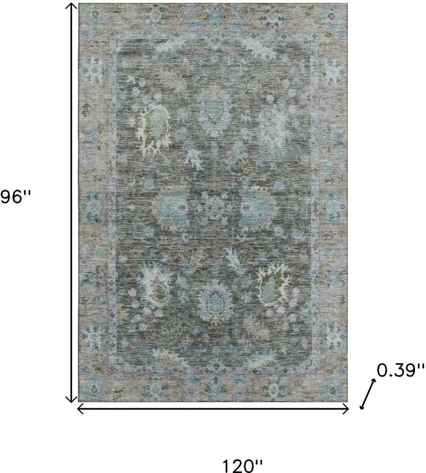 Fern Green And Denim Blue Oriental Washable Area Rug With UV Protection Photo 9