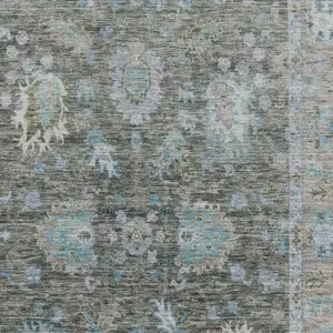 Photo of Fern Green And Denim Blue Oriental Washable Area Rug With UV Protection