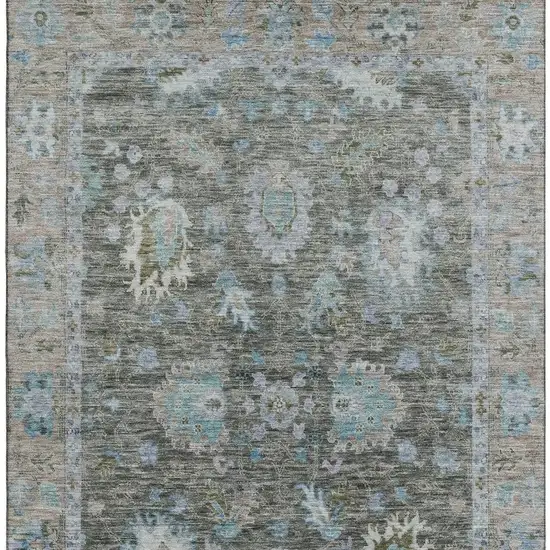 Fern Green And Denim Blue Oriental Washable Area Rug With UV Protection Photo 4