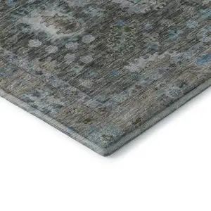 Photo of Fern Green And Denim Blue Oriental Washable Area Rug With UV Protection