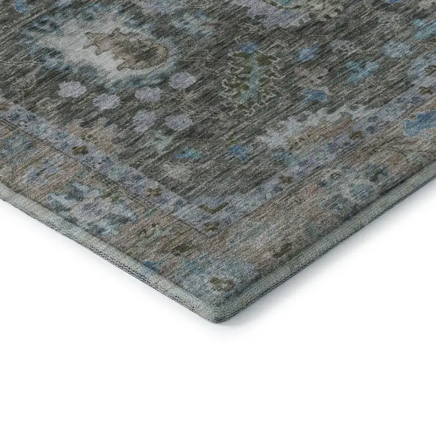 Fern Green And Denim Blue Oriental Washable Area Rug With UV Protection Photo 7