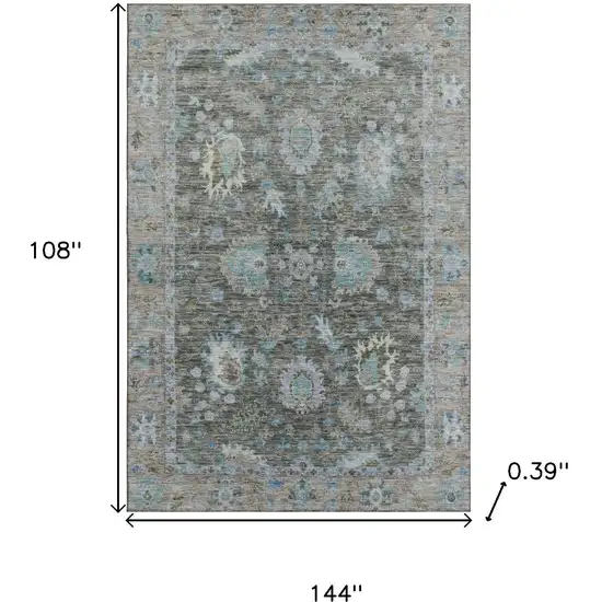 Fern Green And Denim Blue Oriental Washable Area Rug With UV Protection Photo 9