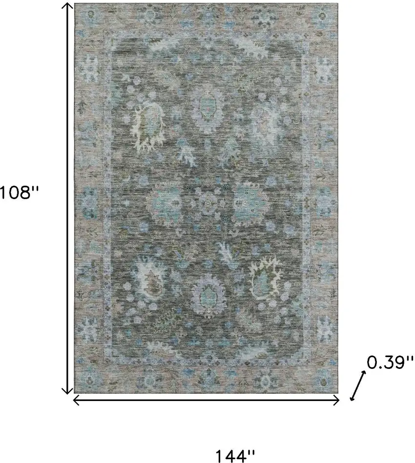 Fern Green And Denim Blue Oriental Washable Area Rug With UV Protection Photo 9