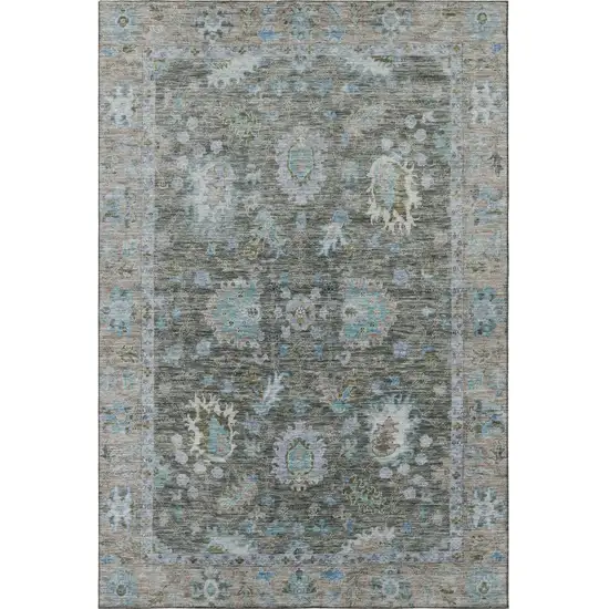 Fern Green And Denim Blue Oriental Washable Area Rug With UV Protection Photo 4