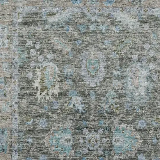 Fern Green And Denim Blue Oriental Washable Area Rug With UV Protection Photo 3