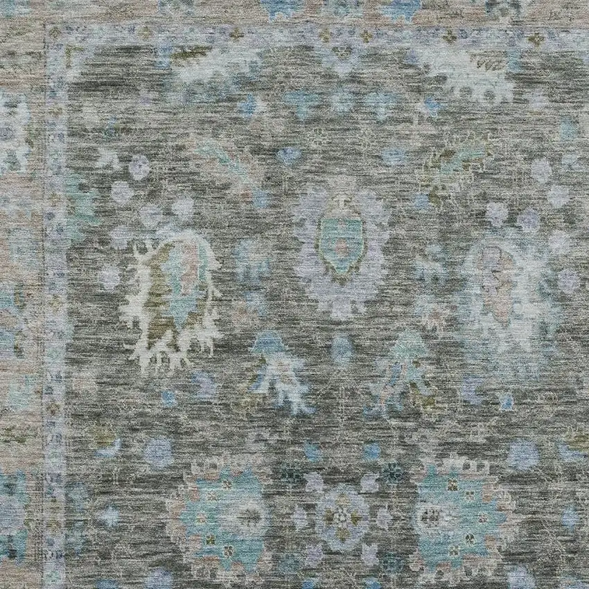 Fern Green And Denim Blue Oriental Washable Area Rug With UV Protection Photo 3