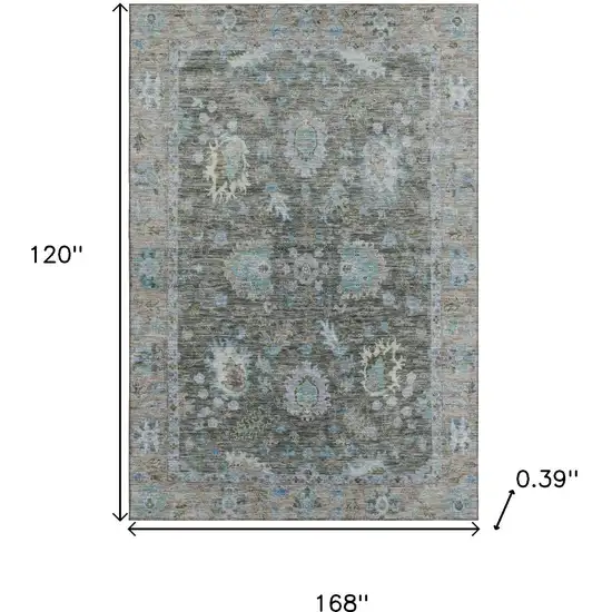 Fern Green And Denim Blue Oriental Washable Area Rug With UV Protection Photo 9