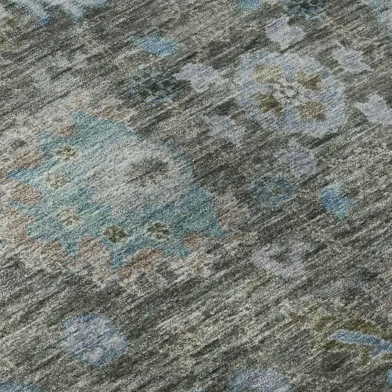 Fern Green And Denim Blue Oriental Washable Area Rug With UV Protection Photo 8