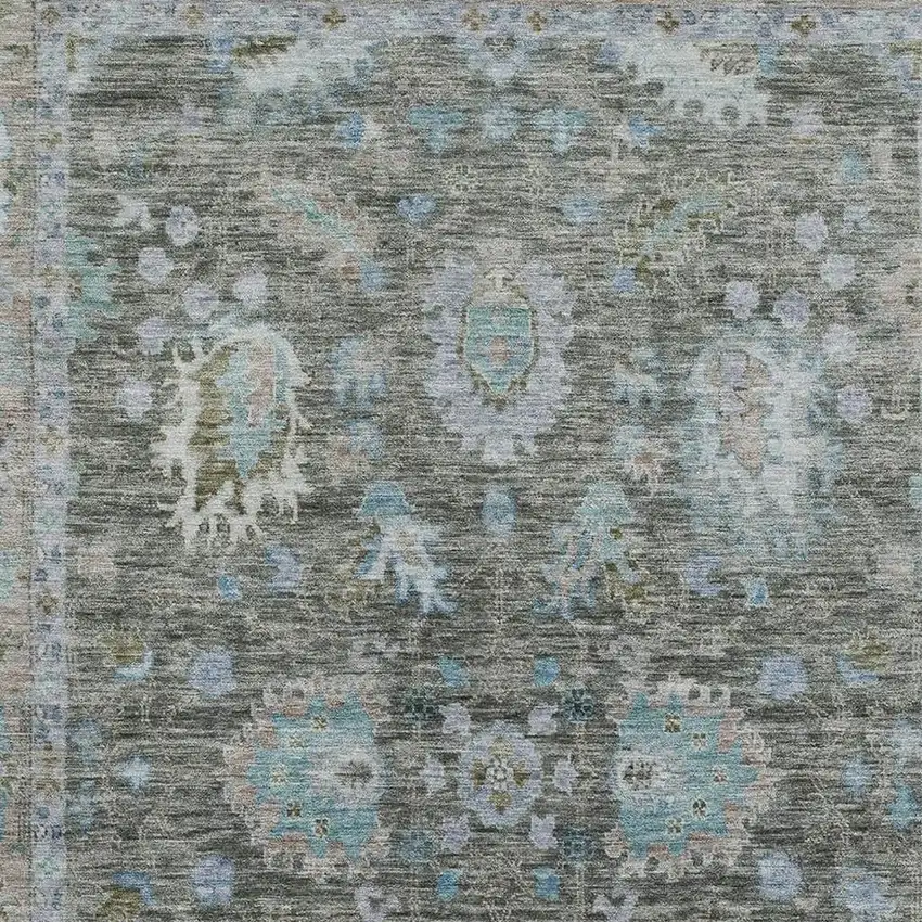Fern Green And Denim Blue Oriental Washable Area Rug With UV Protection Photo 3