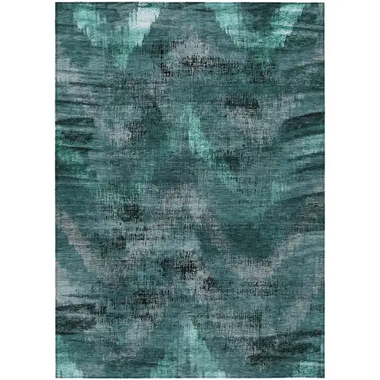 Fern Green And Emerald Abstract Washable Indoor Outdoor Area Rug Photo 1