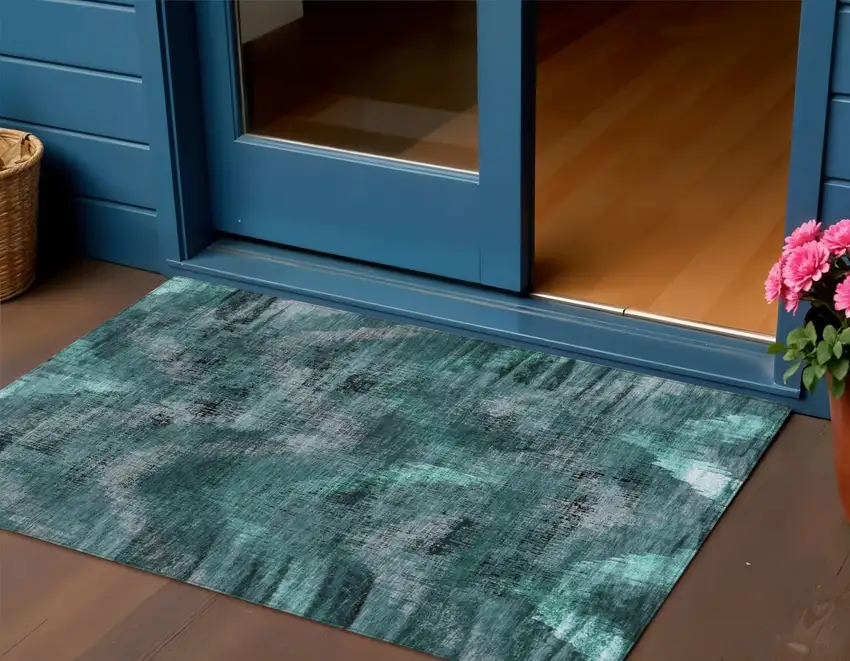 Fern Green And Emerald Abstract Washable Indoor Outdoor Area Rug Photo 2