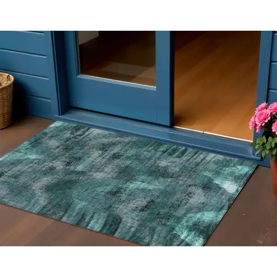 Fern Green And Emerald Abstract Washable Indoor Outdoor Area Rug Photo 2