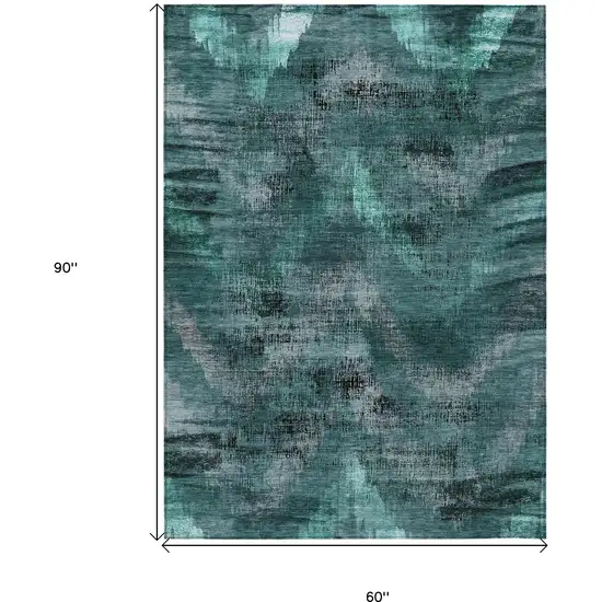 Fern Green And Emerald Abstract Washable Indoor Outdoor Area Rug Photo 3