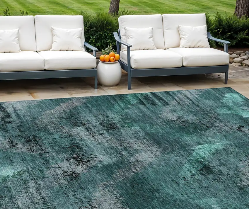 Fern Green And Emerald Abstract Washable Indoor Outdoor Area Rug Photo 1