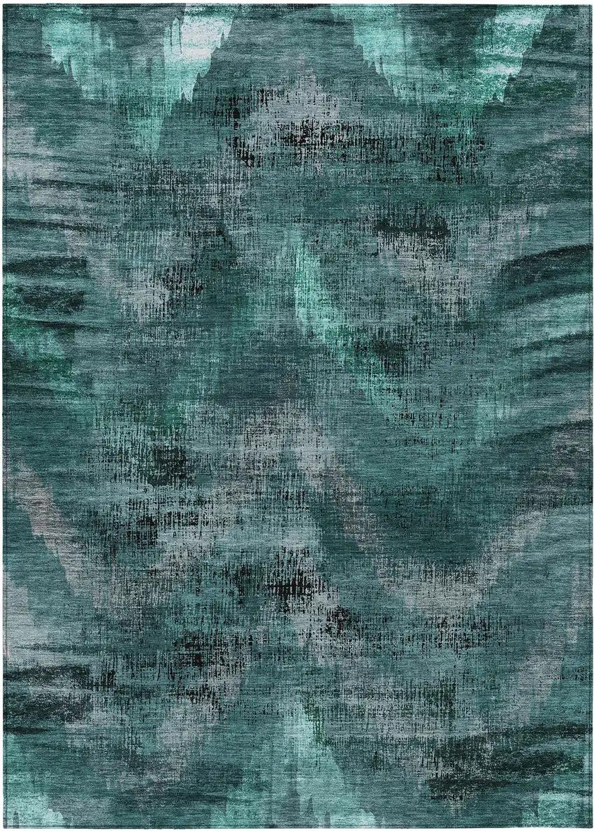 Fern Green And Emerald Abstract Washable Indoor Outdoor Area Rug Photo 2