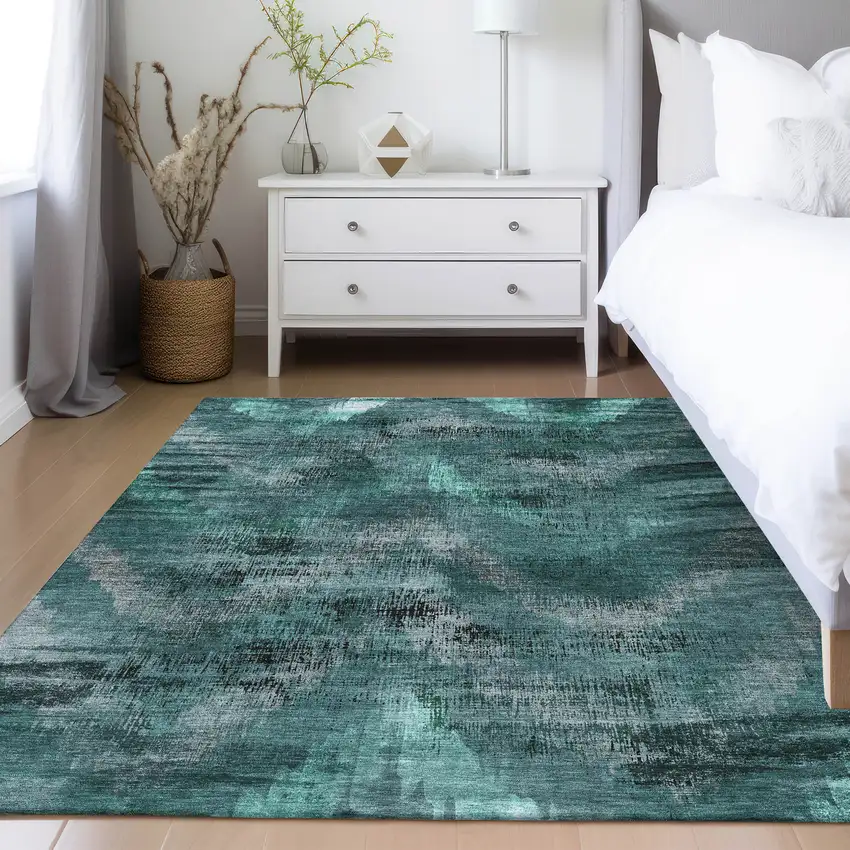 Fern Green And Emerald Abstract Washable Indoor Outdoor Area Rug Photo 8