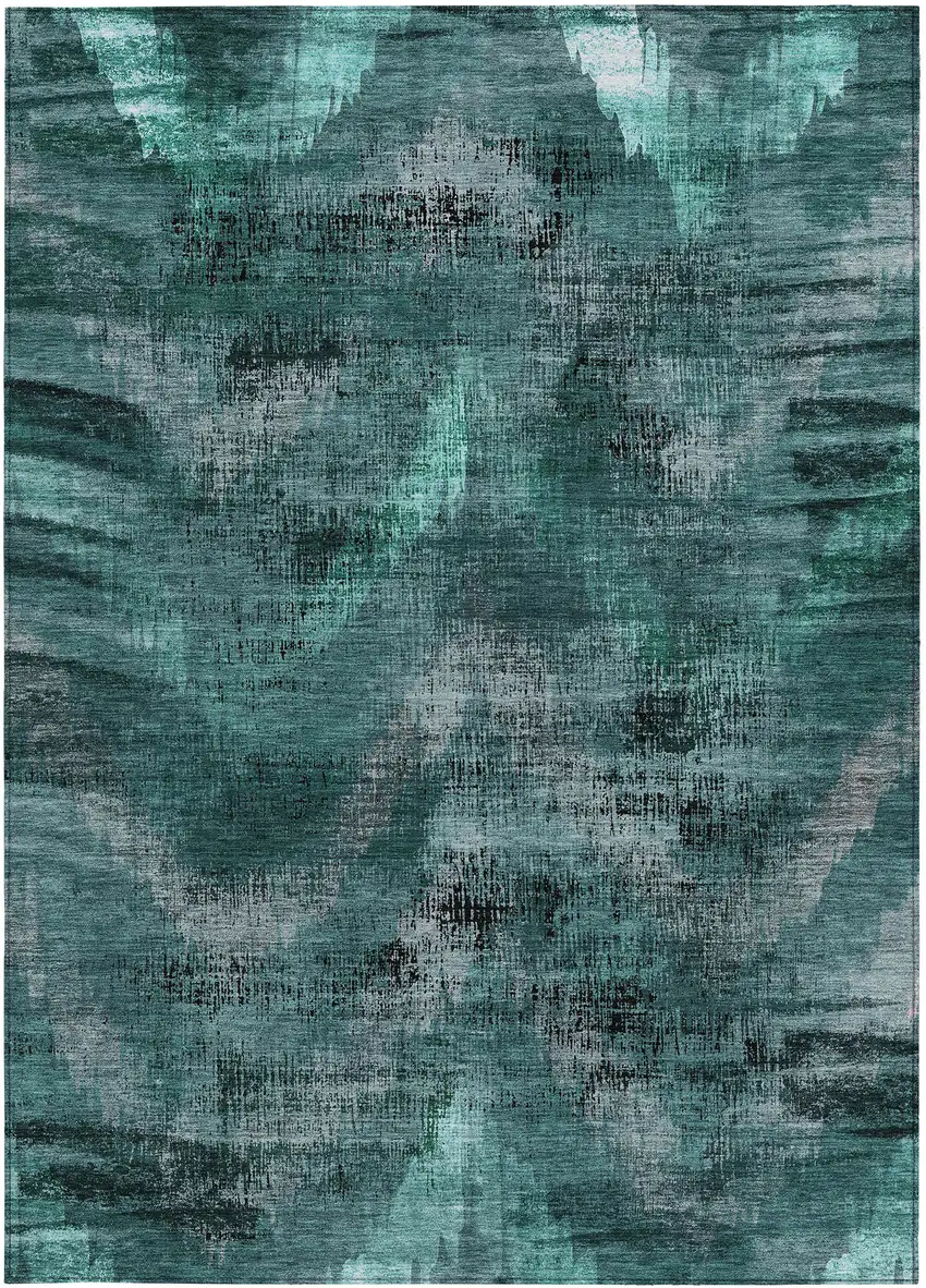 Fern Green And Emerald Abstract Washable Indoor Outdoor Area Rug Photo 6