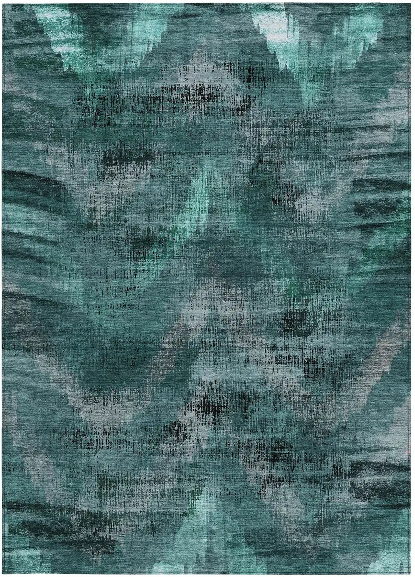 Fern Green And Emerald Abstract Washable Indoor Outdoor Area Rug Photo 6