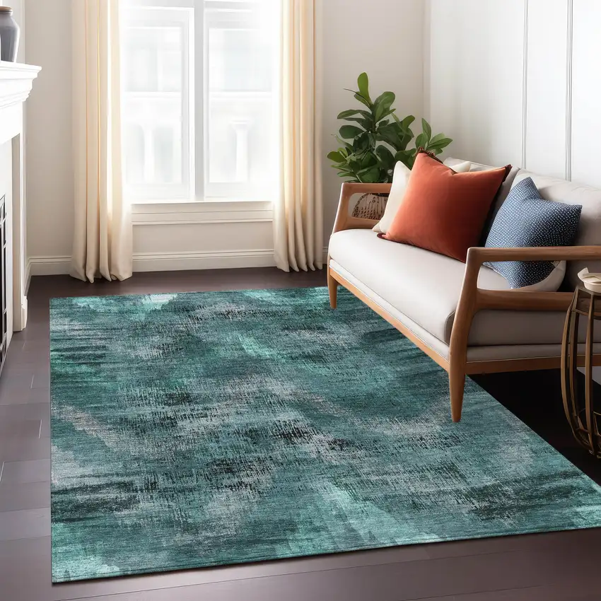 Fern Green And Emerald Abstract Washable Indoor Outdoor Area Rug Photo 9