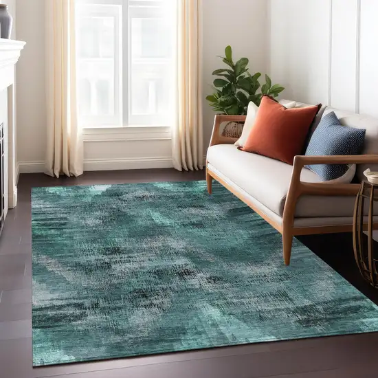 Fern Green And Emerald Abstract Washable Indoor Outdoor Area Rug Photo 9
