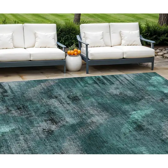 Fern Green And Emerald Abstract Washable Indoor Outdoor Area Rug Photo 1