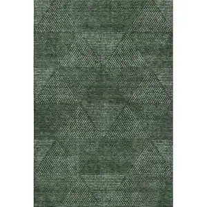 Photo of Fern Green And Emerald Geometric Washable Area Rug With UV Protection